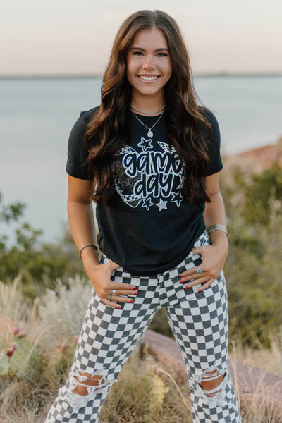 Checkered Trousers Black Ripped Jeans With Checkers Chic Harajuku