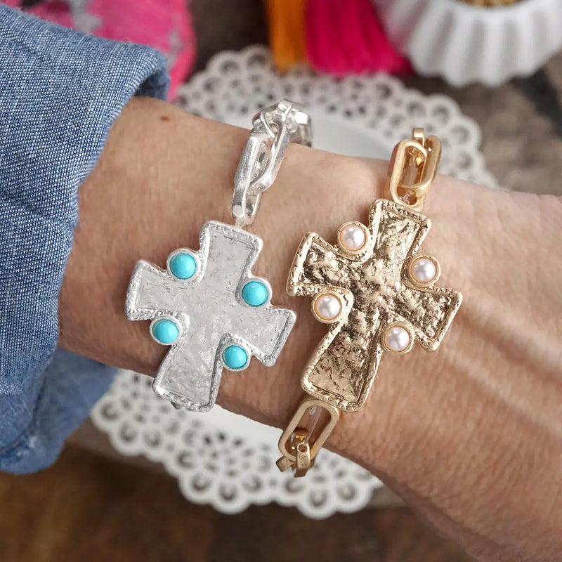 Hammered Cross Stretch Bracelet