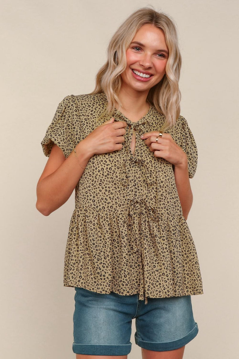 Lover For Bows Top - BROWN Leopard