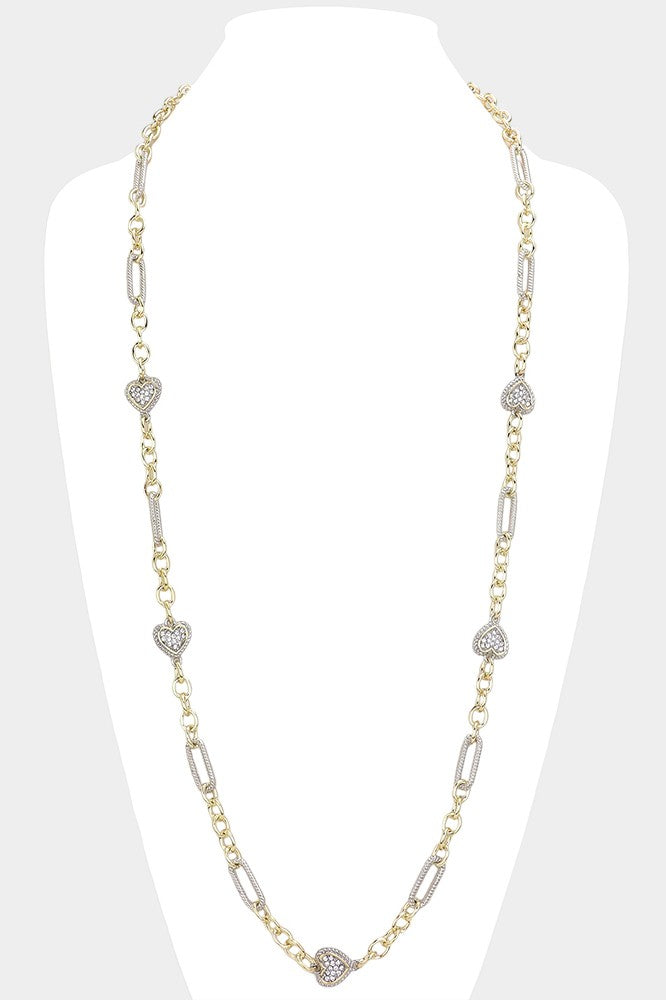 Double Heart Two Tone Chain Necklace