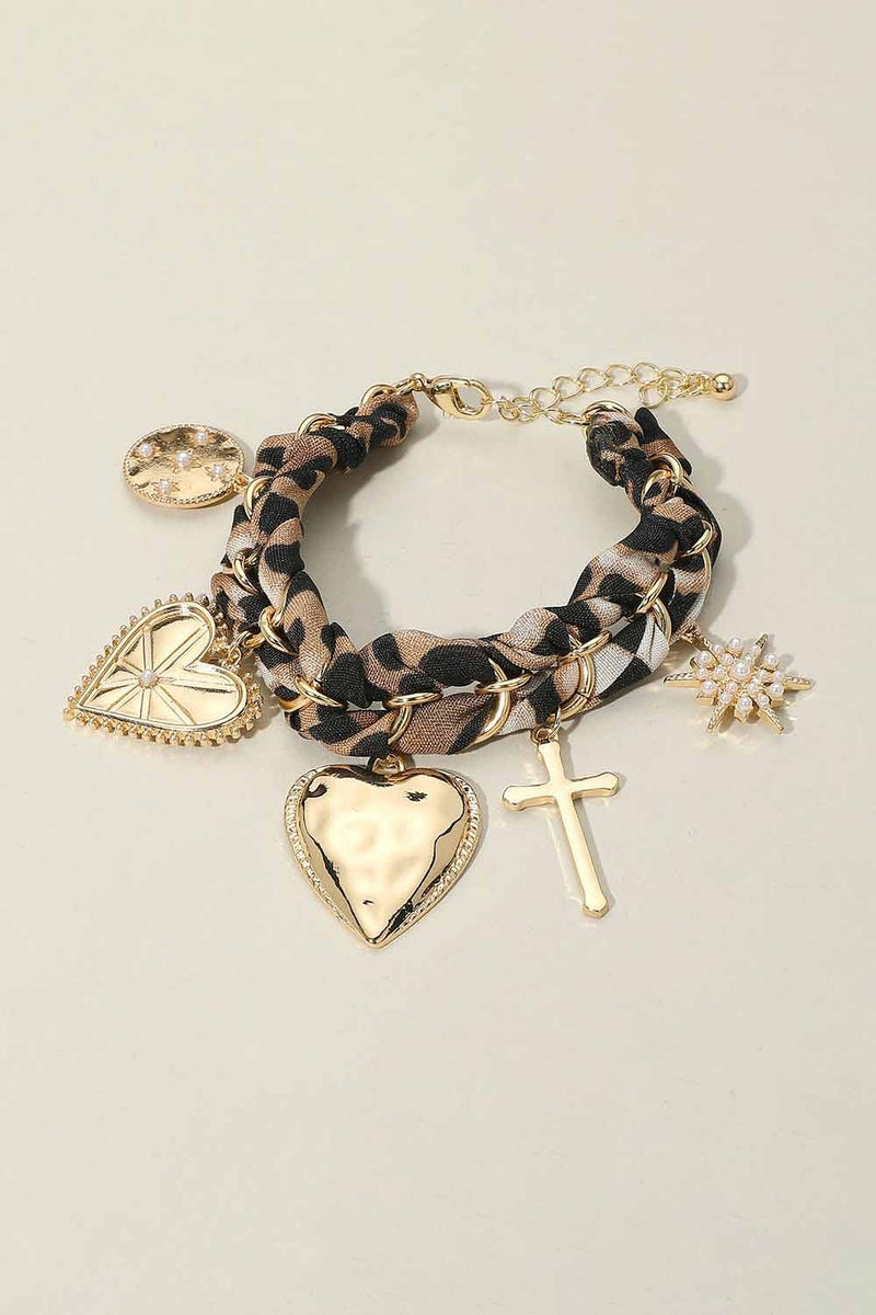 Leopard Heart Cross Charm Bracelet