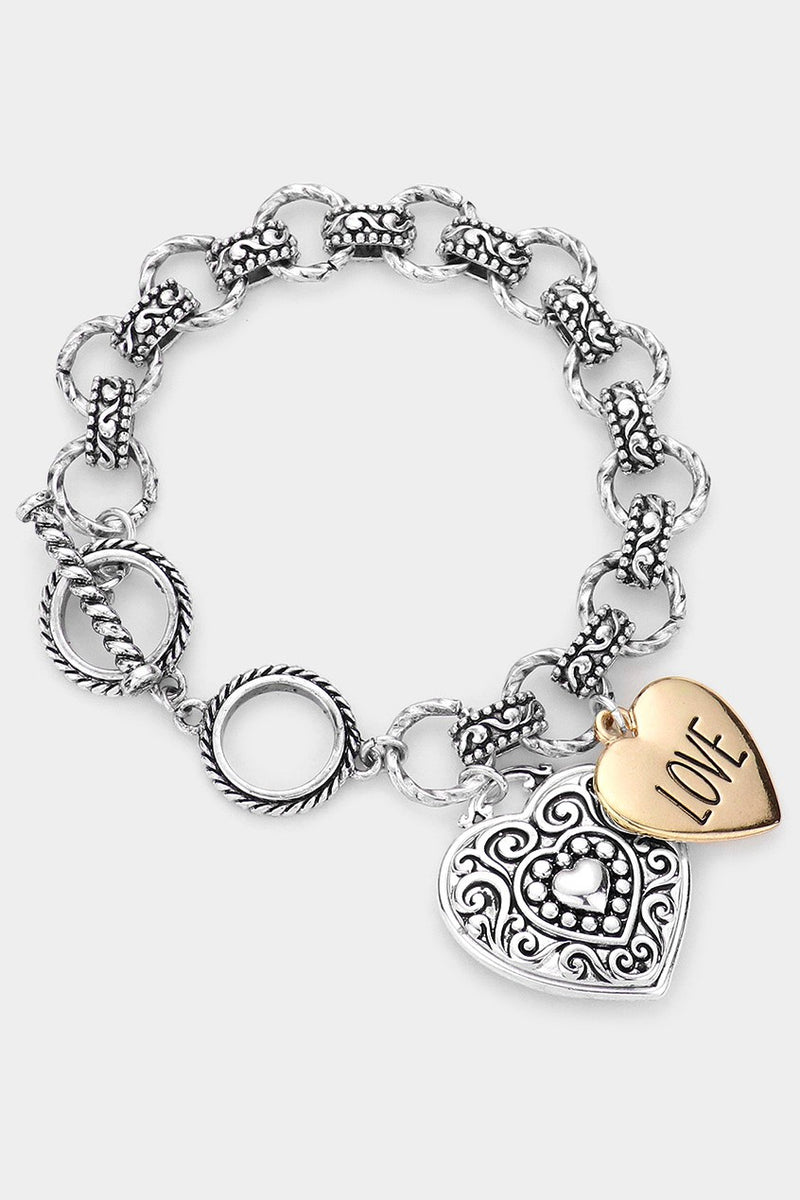 Antiqued Heart Charm Bracelet