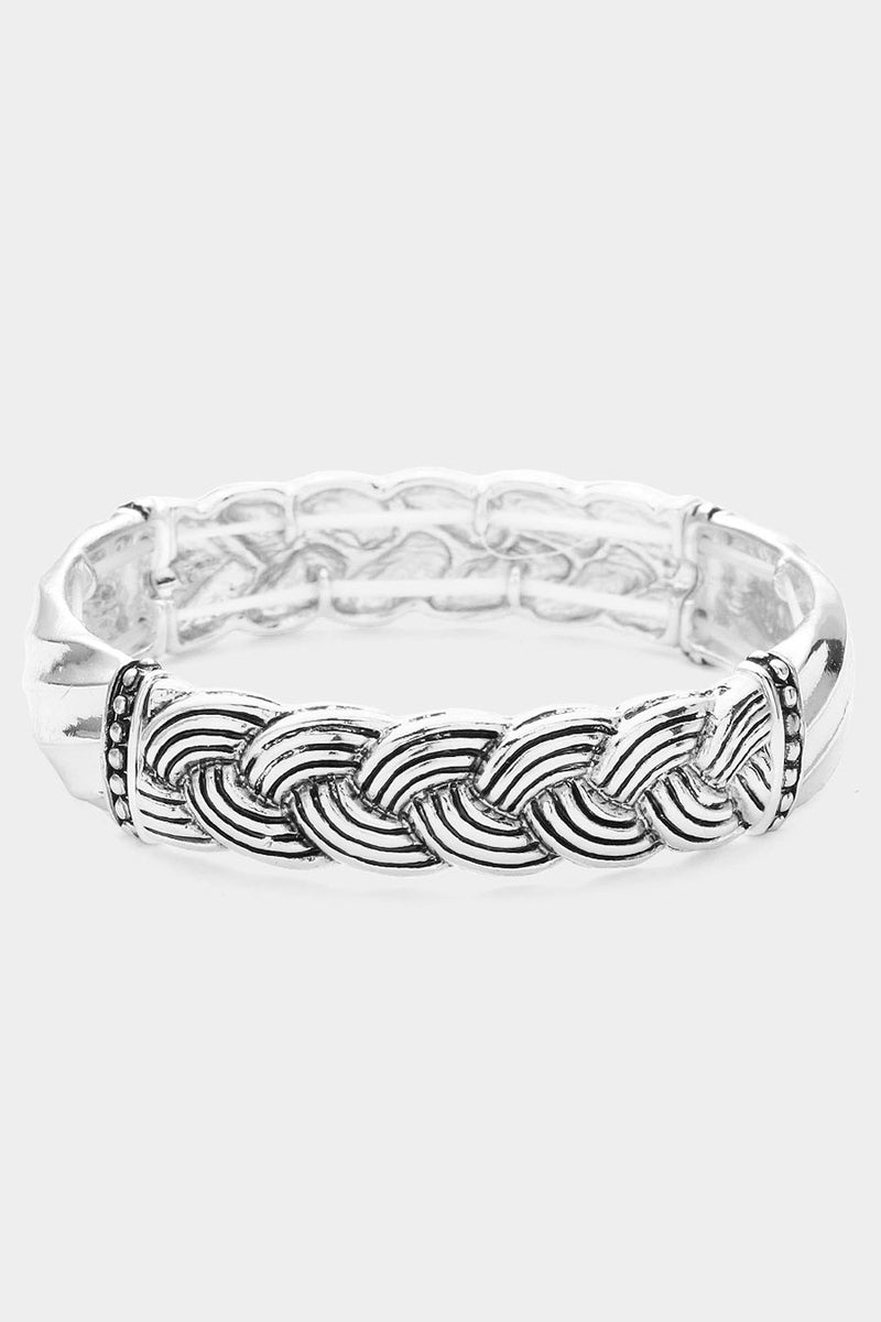 Embossed Detailed Stretch Bracelet - Silver