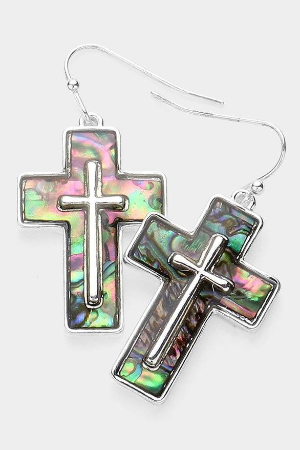 Abalone Double Cross Earrings
