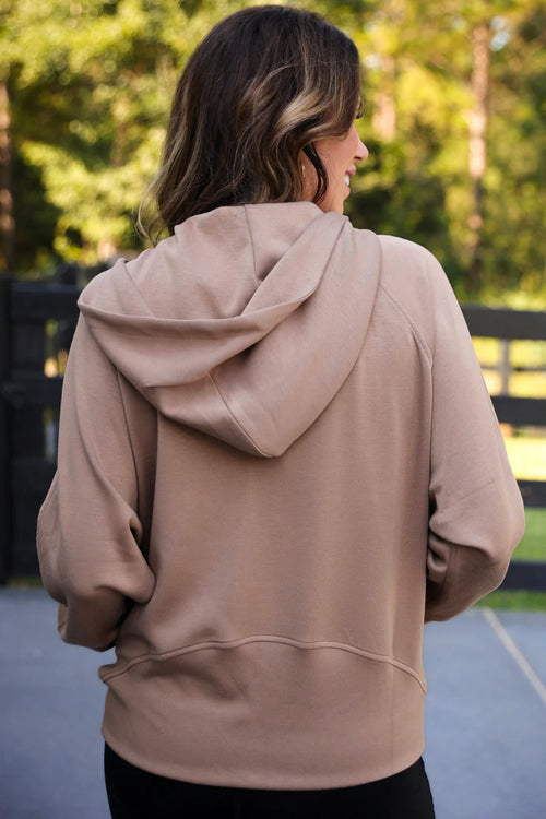 Kayla Lux Hooded Quarter Zip - Mocha