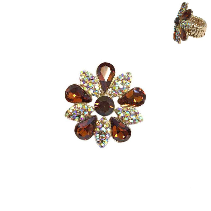 Rhinestone Flower Ring - Brown