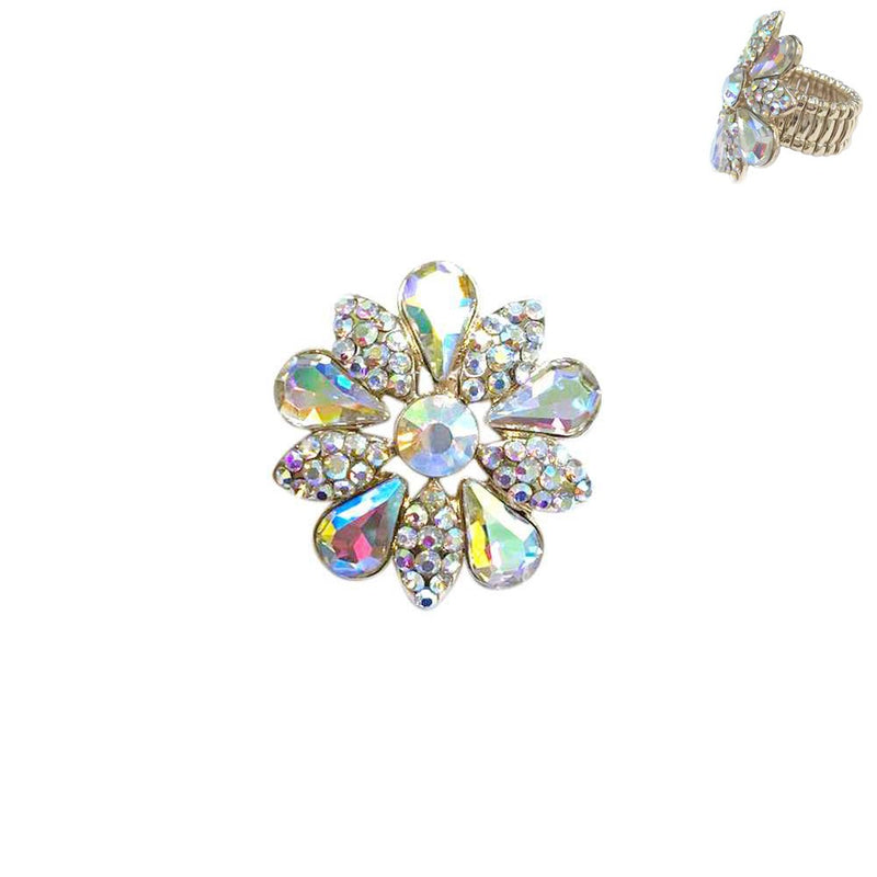 Rhinestone Flower Ring - AB