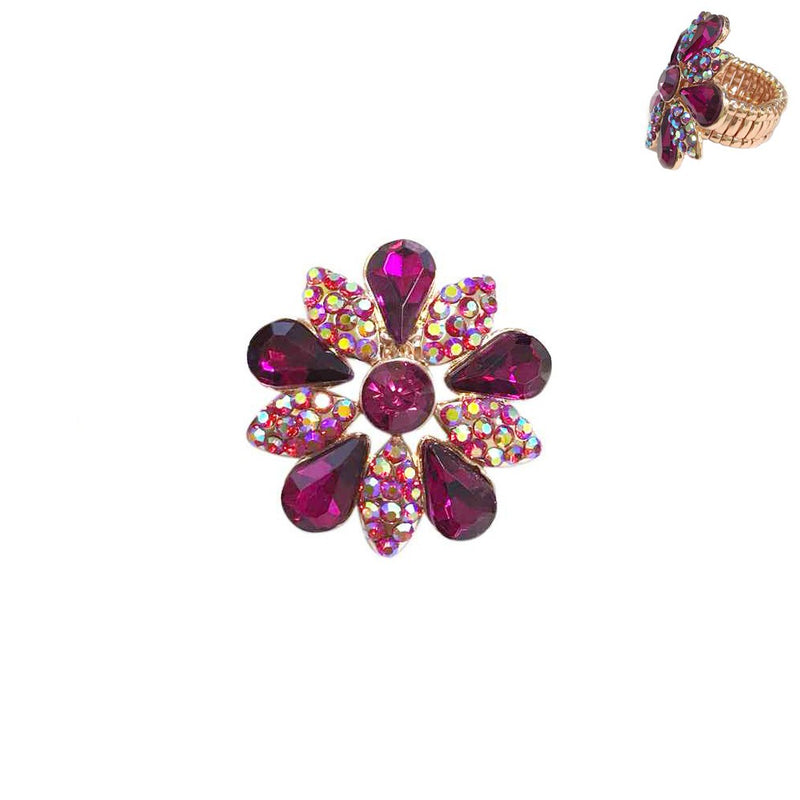 Rhinestone Flower Ring - Pink