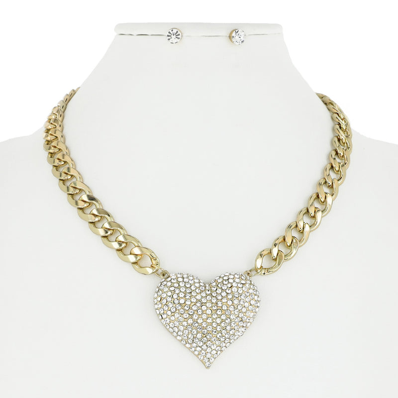 Gold Rhinestone Heart Necklace