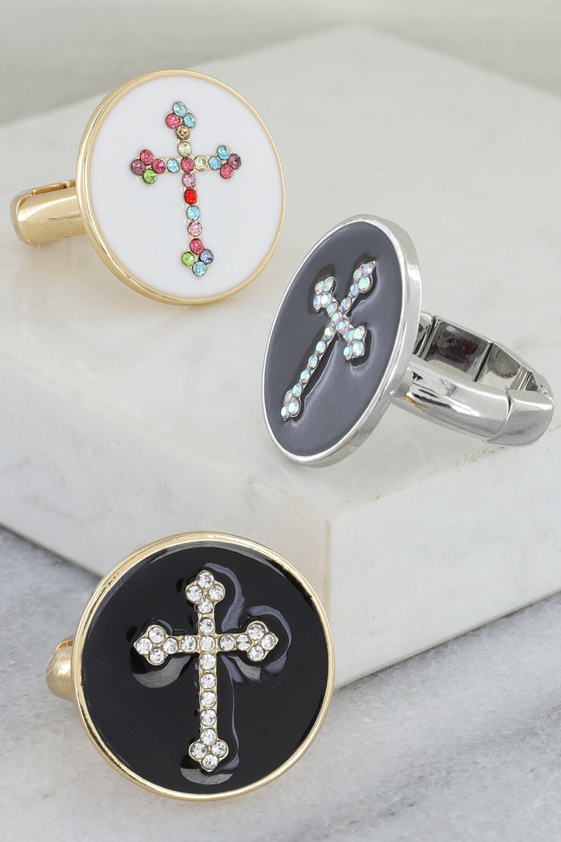 Rhinestone Cross Stretch Ring