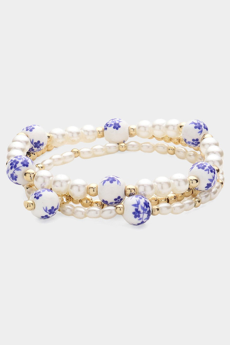 Blue Floral Pearl Bracelet