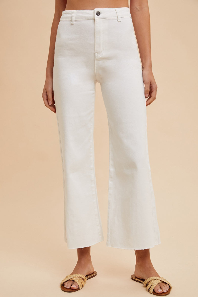 White Stretch High Rise Wide Leg Jeans
