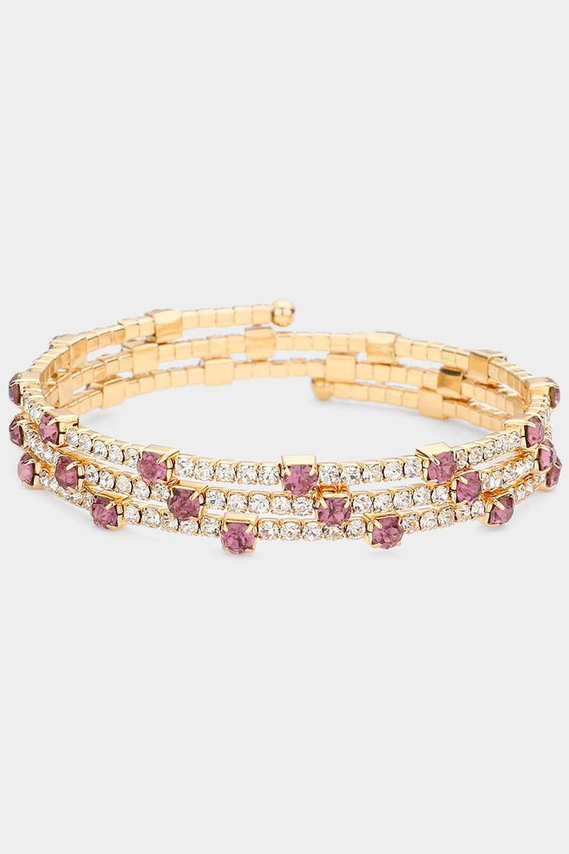 Rhinestone Pink & Gold Coil Bracelet