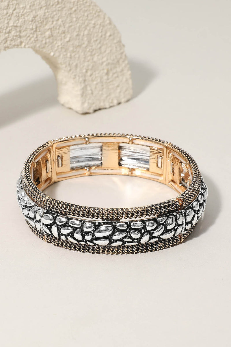 Textured Antiqued Stretch Bracelet - Bronze