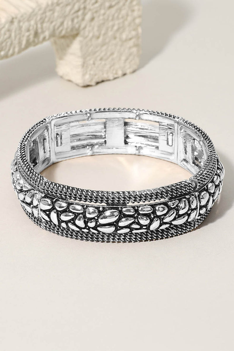 Textured Antiqued Stretch Bracelet - Silver