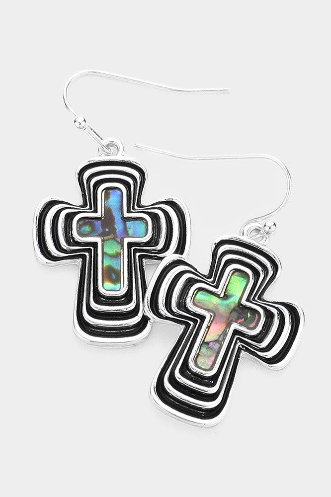 Abalone Cross Earrings
