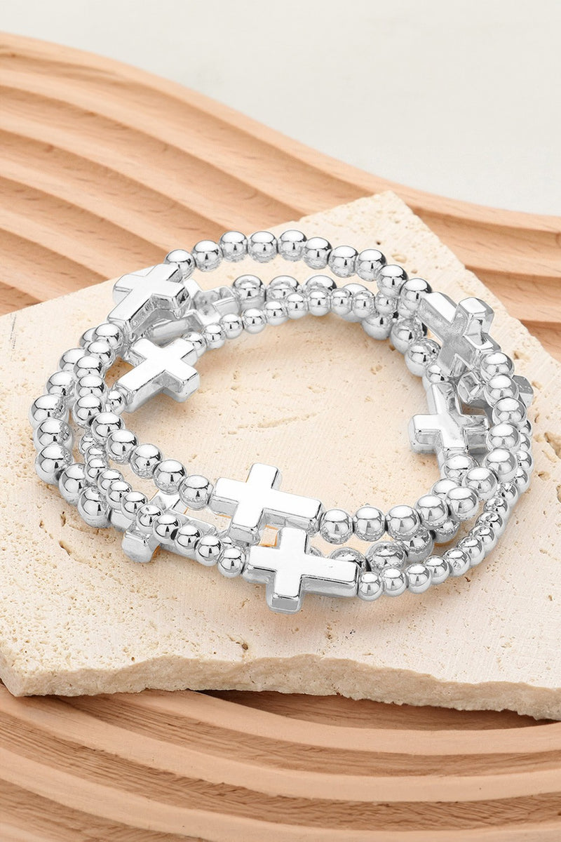 Silver Cross Bracelet Set
