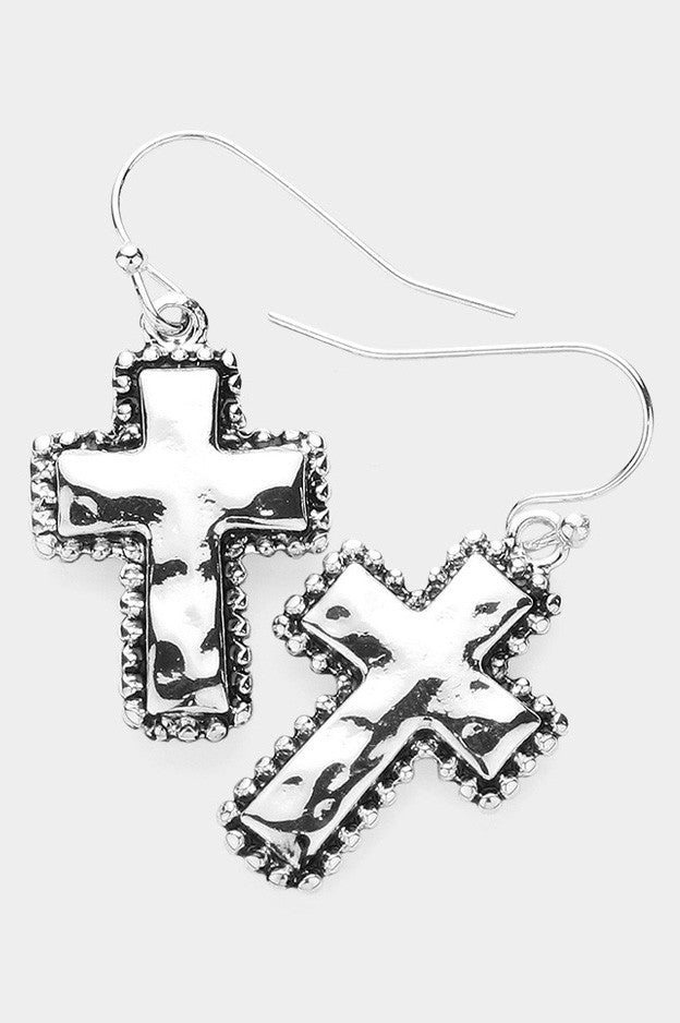 Hammered Cross Earrings