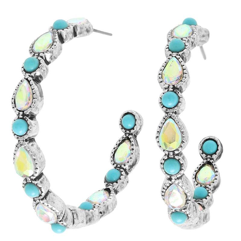 Turquoise & AB Stone Hoops