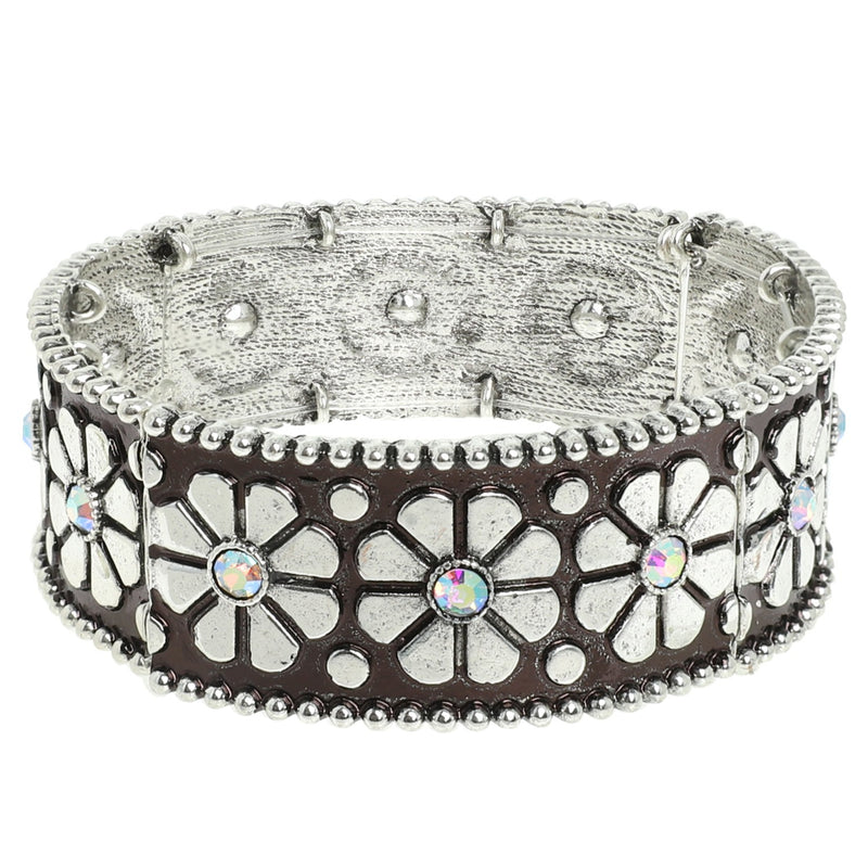 Georgia Silver Flower Stone Stretch Bracelet