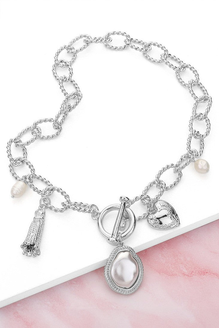 Pearl Toggle Necklace - Silver