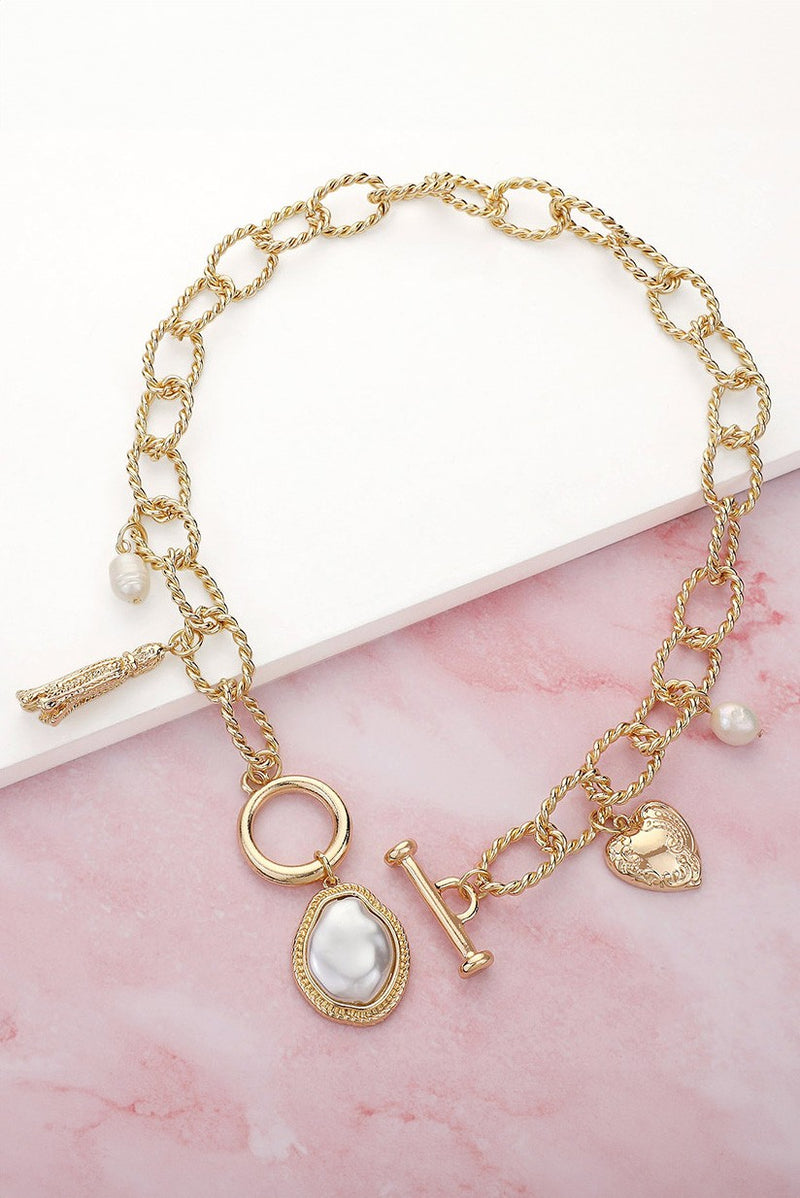 Pearl Toggle Necklace - Gold