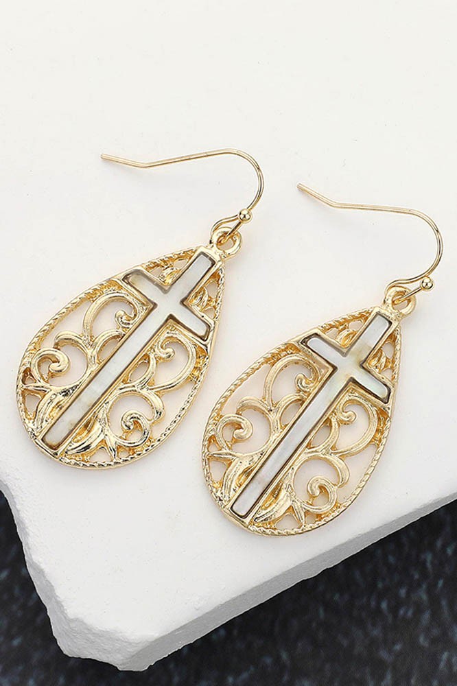 Mother Of Pearl Cross Earrings