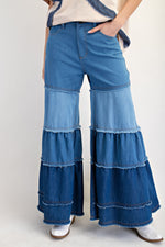 Colorblock Wide Leg Washed Denim