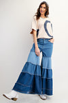 Colorblock Wide Leg Washed Denim