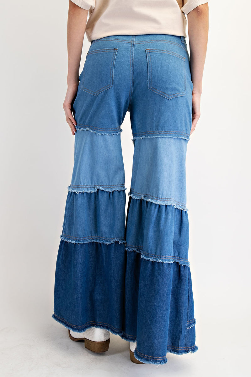 Colorblock Wide Leg Washed Denim