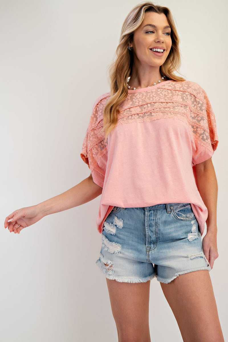 Creamy Coral Lace Top