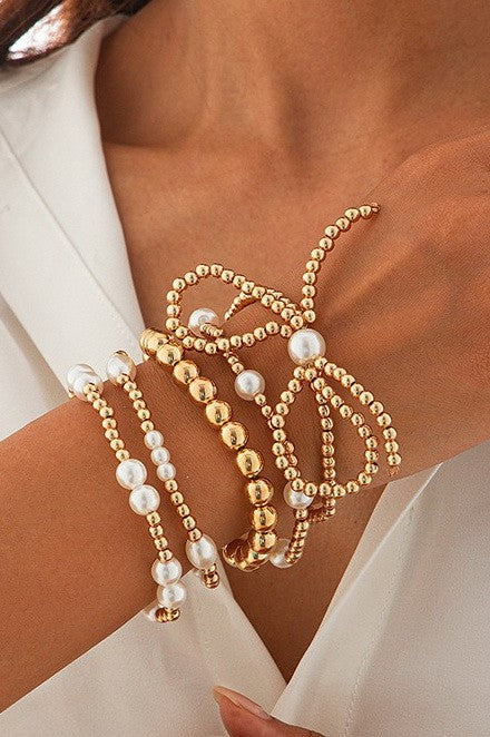 Pearl Girl Bow Bracelet Set