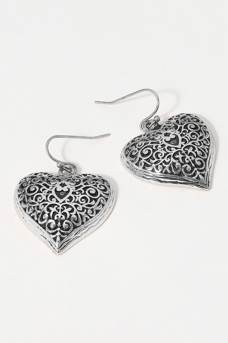 Filigree Heart Earrings - Silver