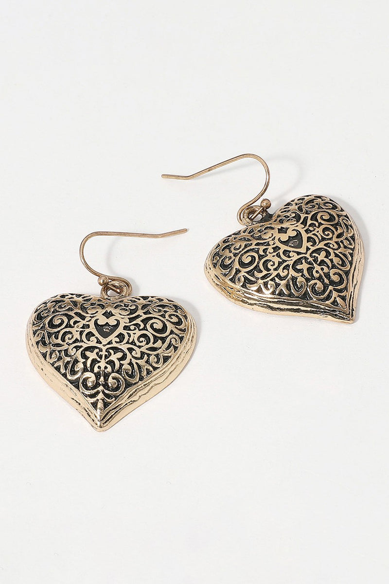 Filigree Heart Earrings - Gold