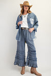 Self Frayed Denim Ruffle Pants PREORDER