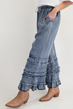 Self Frayed Denim Ruffle Pants PREORDER