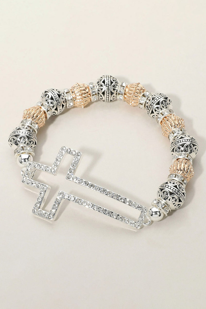 Stone Paved Cross Stretch Bracelet