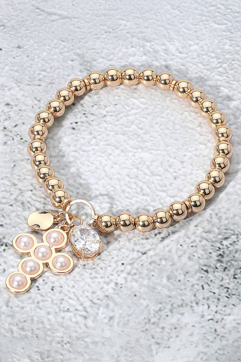 Pearl Cross Dangle Bracelet
