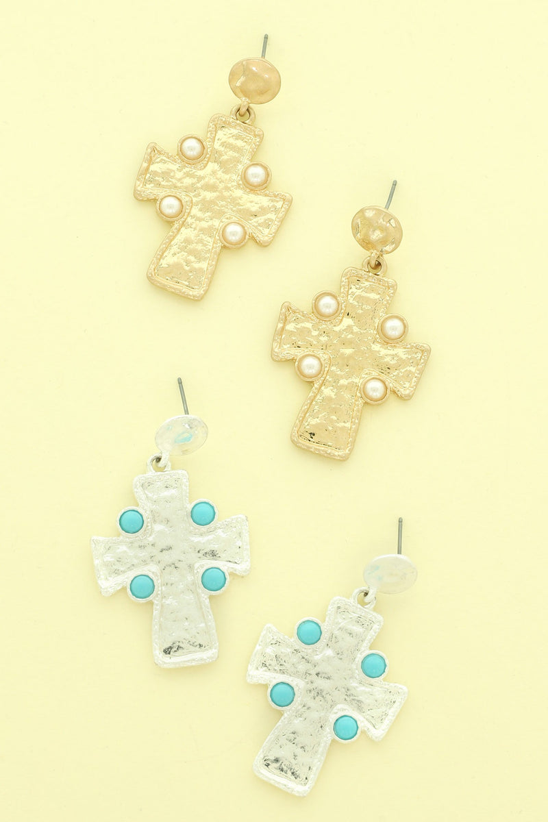 Hammered Cross Earrings