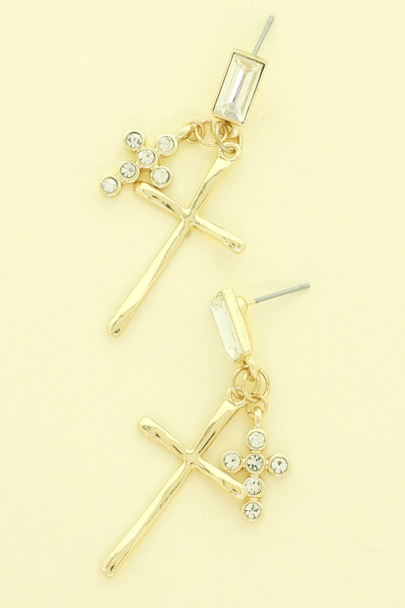 RHINESTONE CROSS EARRINGS