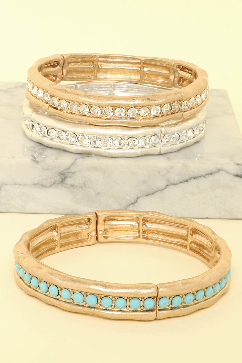 Hammered Rhinestone Stretch Bracelet