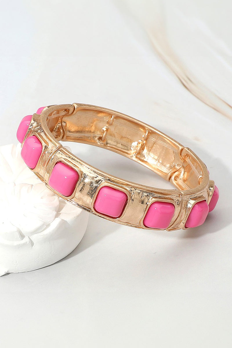 Pink Square Hammered Stretch Bracelet