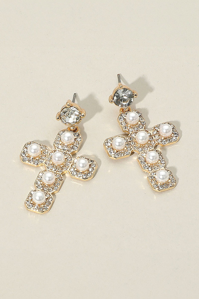 Pearl Cross Dangle Earrings