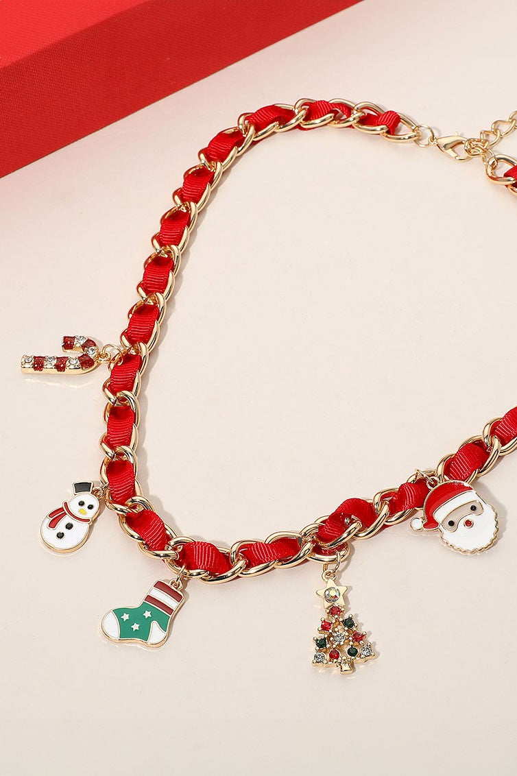 Ribbon Christmas Necklace - Red