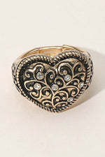 Vintage Stone Filigree Heart Stretch Ring
