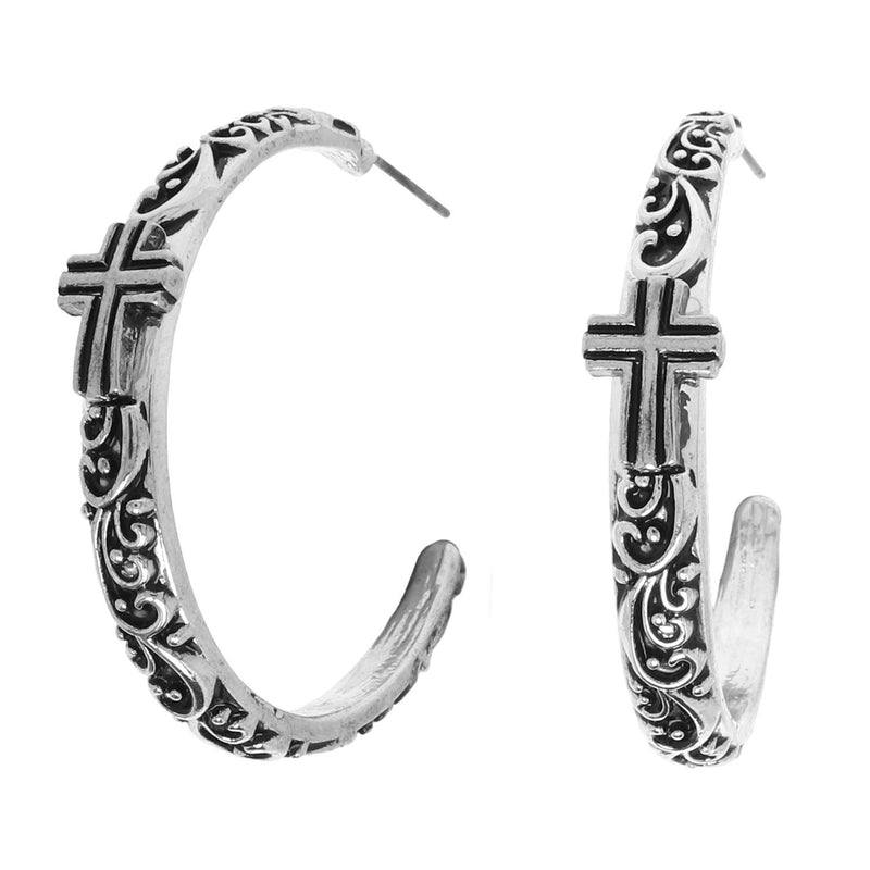 Mixed Up Cross Earrings - Silver