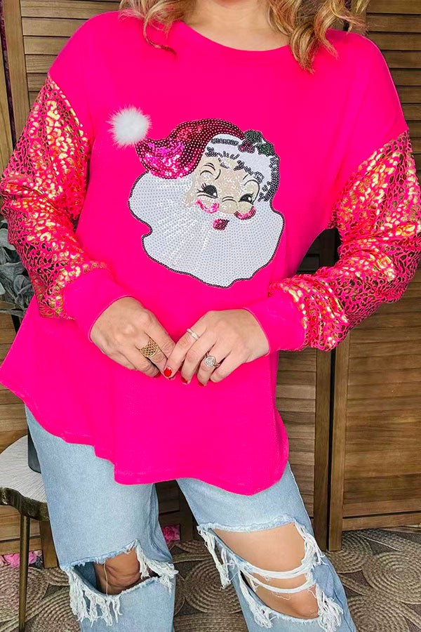 Hot Pink Sequin Santa Top