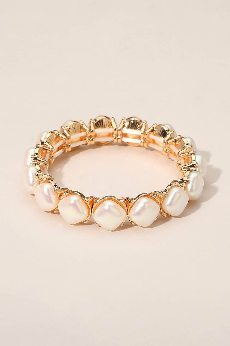 Square Pearl Stretch Bracelet - Gold
