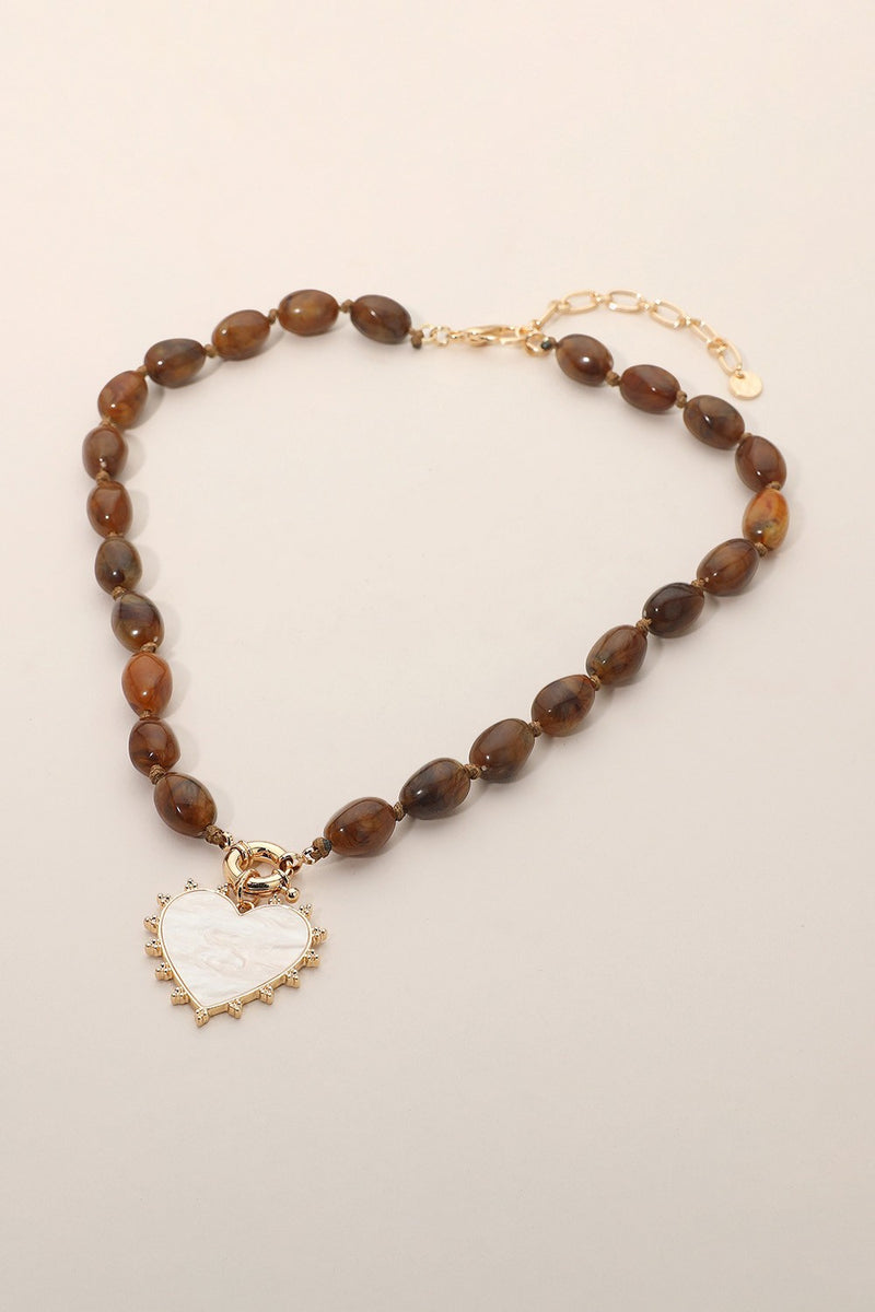 Losing Hope Mother Of Pearl Heart Necklace - Brown