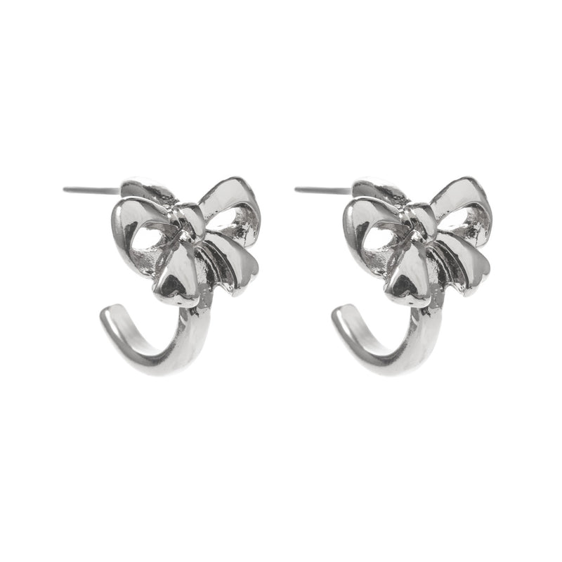 Bow Hoop Earrings Silver